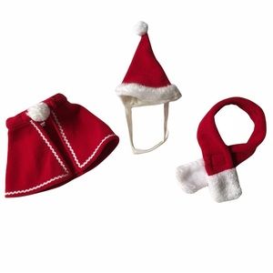 Holiday Santa Paws Dog Puppy Cat Santa S/M Hat Cape Scarf EUC
